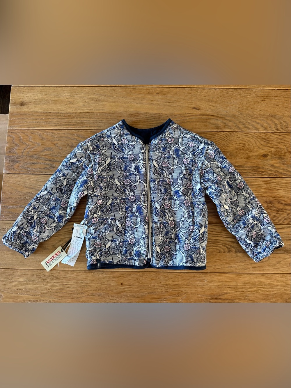 Ikks Navy and Pink Printed Zip-Up Jean Jacket for Kids